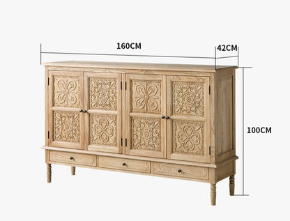 Buffet marocain français GENESIS en bois massif sculpté rétro, meuble console TV 