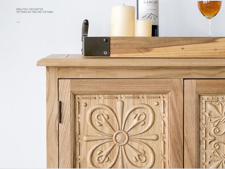 Buffet marocain français GENESIS en bois massif sculpté rétro, meuble console TV 