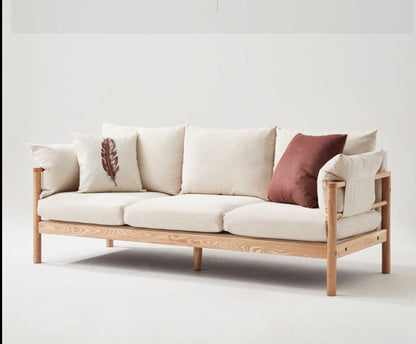 Canapé GRACE en bois massif au design nordique japonais (6 tailles au choix, 8 couleurs de tissu au choix)