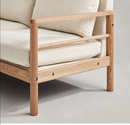 Canapé GRACE en bois massif au design nordique japonais (6 tailles au choix, 8 couleurs de tissu au choix)