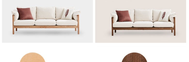 Canapé GRACE en bois massif au design nordique japonais (6 tailles au choix, 8 couleurs de tissu au choix)