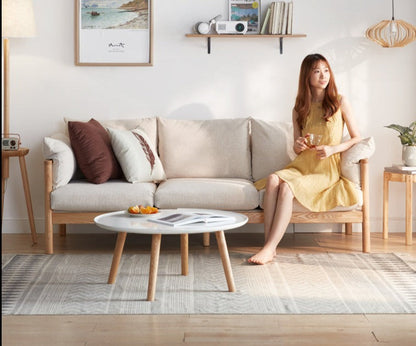 Canapé GRACE en bois massif au design nordique japonais (6 tailles au choix, 8 couleurs de tissu au choix)