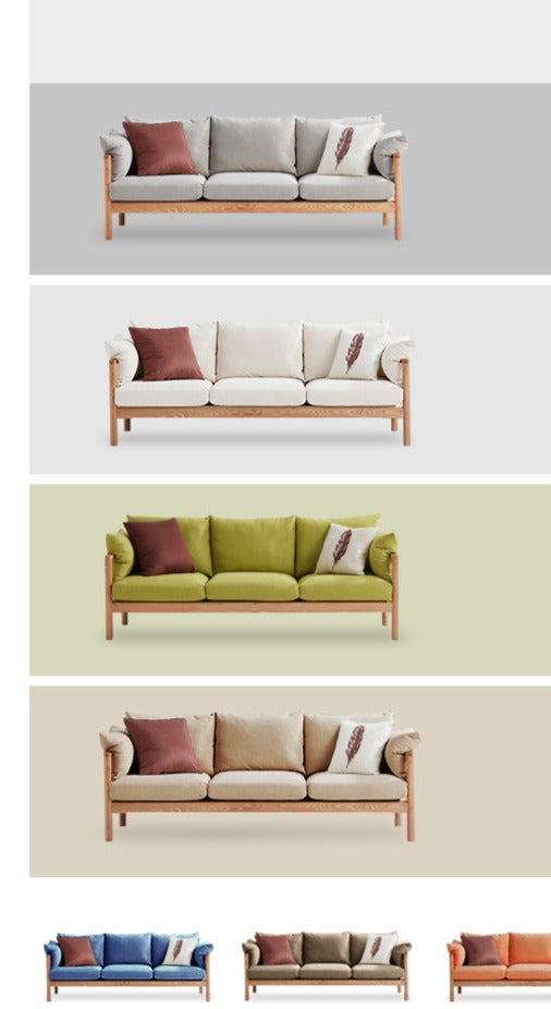 Canapé GRACE en bois massif au design nordique japonais (6 tailles au choix, 8 couleurs de tissu au choix)