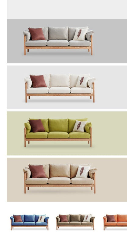 Canapé GRACE en bois massif au design nordique japonais (6 tailles au choix, 8 couleurs de tissu au choix)