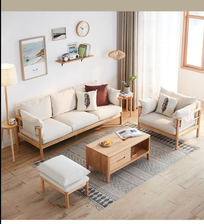 Canapé GRACE en bois massif au design nordique japonais (6 tailles au choix, 8 couleurs de tissu au choix)