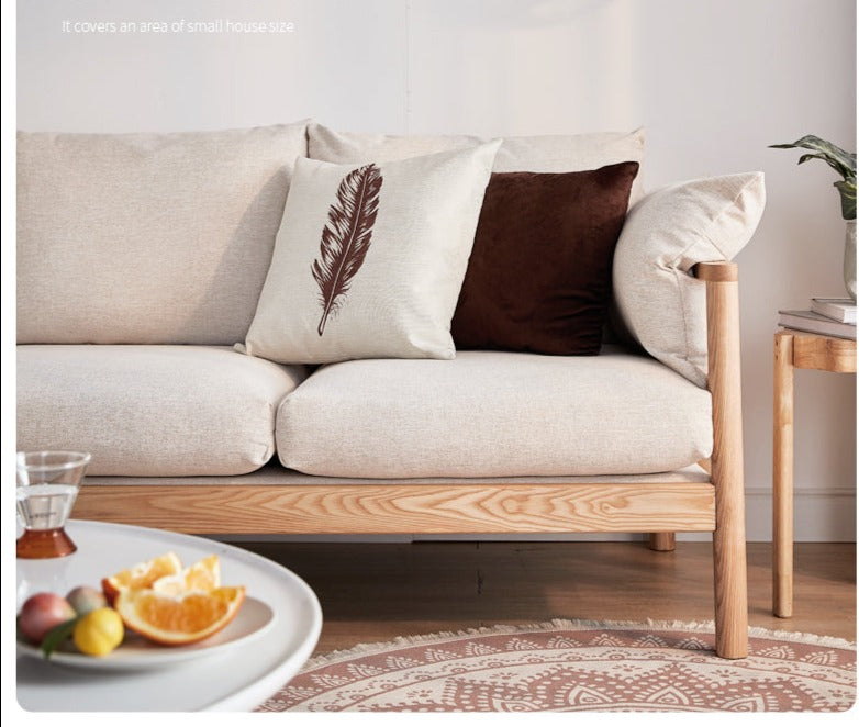 Canapé GRACE en bois massif au design nordique japonais (6 tailles au choix, 8 couleurs de tissu au choix)