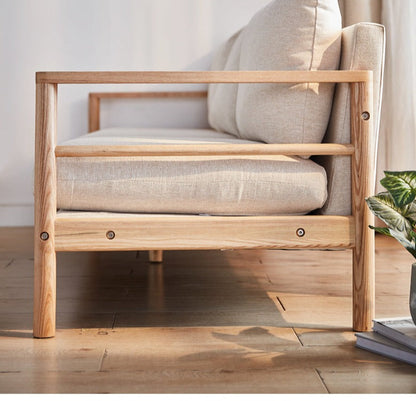 Canapé GRACE en bois massif au design nordique japonais (6 tailles au choix, 8 couleurs de tissu au choix)