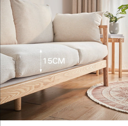 Canapé GRACE en bois massif au design nordique japonais (6 tailles au choix, 8 couleurs de tissu au choix)