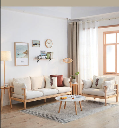 Canapé GRACE en bois massif au design nordique japonais (6 tailles au choix, 8 couleurs de tissu au choix)