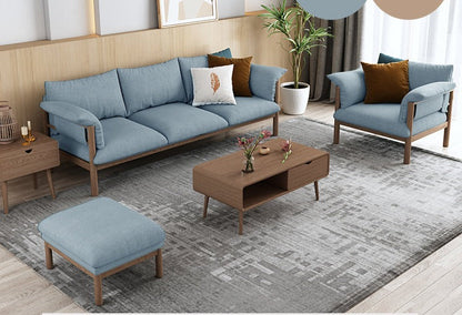 Canapé GRACE en bois massif au design nordique japonais (6 tailles au choix, 8 couleurs de tissu au choix)