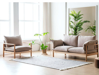 Canapé GRACE en bois massif au design nordique japonais (6 tailles au choix, 8 couleurs de tissu au choix)