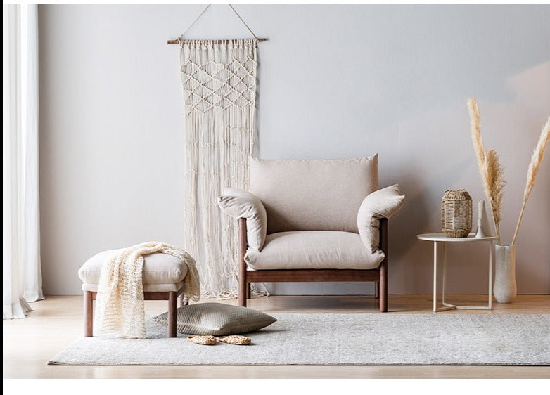 Canapé GRACE en bois massif au design nordique japonais (6 tailles au choix, 8 couleurs de tissu au choix)