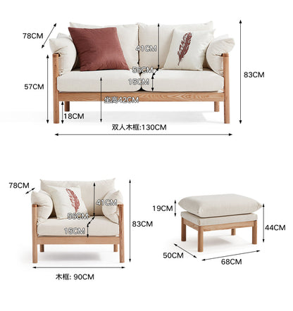 Canapé GRACE en bois massif au design nordique japonais (6 tailles au choix, 8 couleurs de tissu au choix)