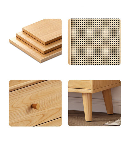 Buffet HAILEY en rotin avec portes coulissantes, style côtier et insulaire, en bois massif (2 couleurs, 2 tailles)