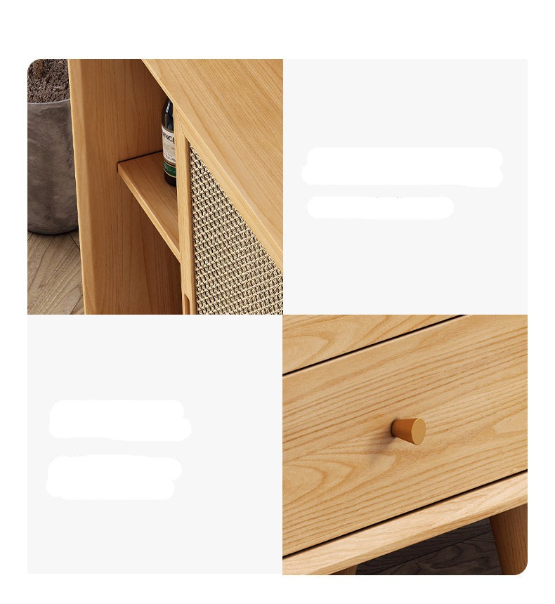 Buffet HAILEY en rotin avec portes coulissantes, style côtier et insulaire, en bois massif (2 couleurs, 2 tailles)