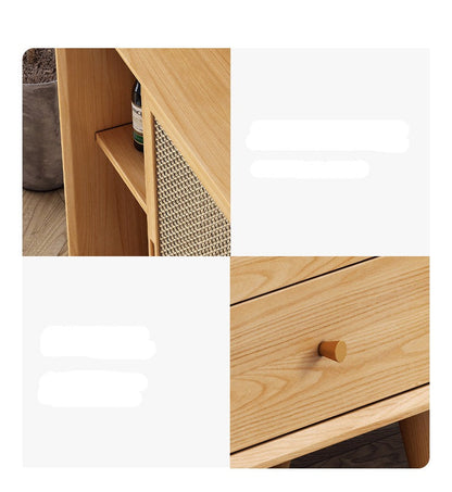 Buffet HAILEY en rotin avec portes coulissantes, style côtier et insulaire, en bois massif (2 couleurs, 2 tailles)