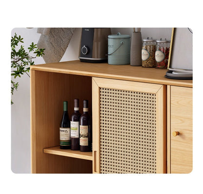 Buffet HAILEY en rotin avec portes coulissantes, style côtier et insulaire, en bois massif (2 couleurs, 2 tailles)