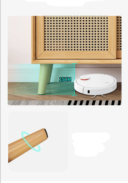 Buffet HAILEY en rotin avec portes coulissantes, style côtier et insulaire, en bois massif (2 couleurs, 2 tailles)