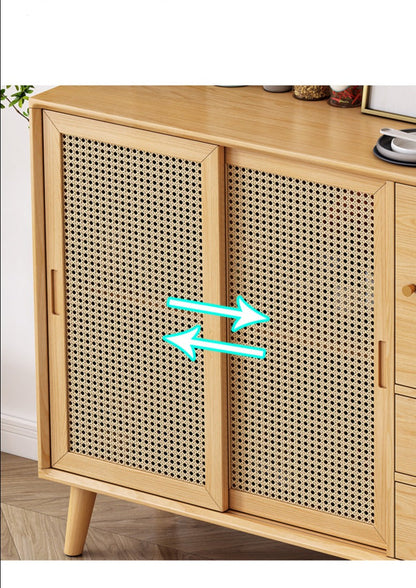 Buffet HAILEY en rotin avec portes coulissantes, style côtier et insulaire, en bois massif (2 couleurs, 2 tailles)