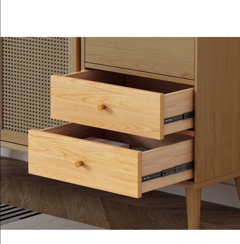 Buffet HAILEY en rotin avec portes coulissantes, style côtier et insulaire, en bois massif (2 couleurs, 2 tailles)