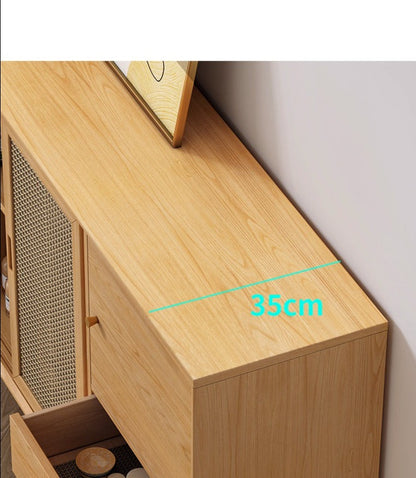 Buffet HAILEY en rotin avec portes coulissantes, style côtier et insulaire, en bois massif (2 couleurs, 2 tailles)