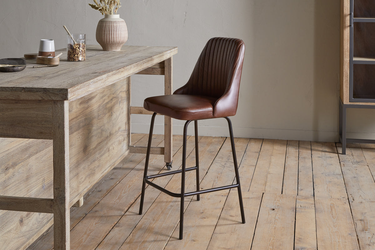 Chaise de comptoir en cuir Harsha - Marron chocolat