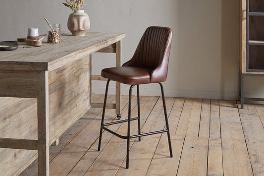 Chaise de comptoir en cuir Harsha - Marron chocolat