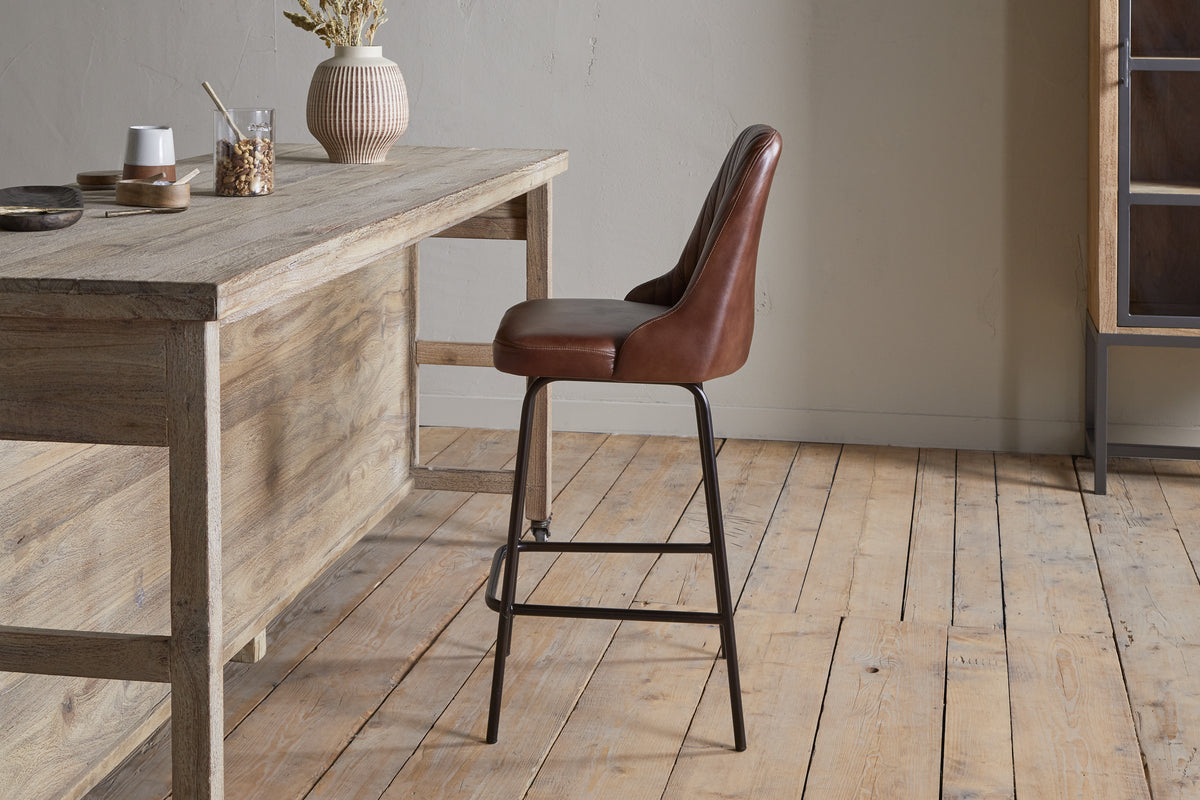 Chaise de comptoir en cuir Harsha - Marron chocolat