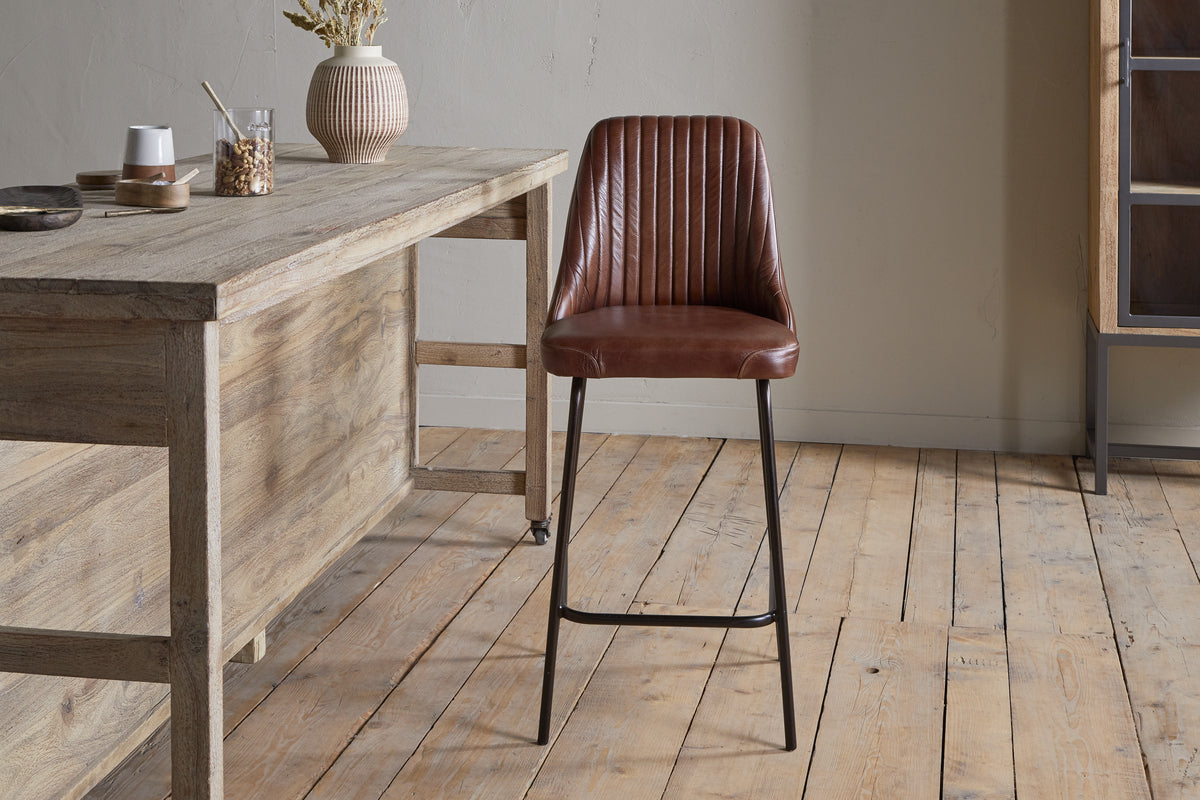 Chaise de comptoir en cuir Harsha - Marron chocolat