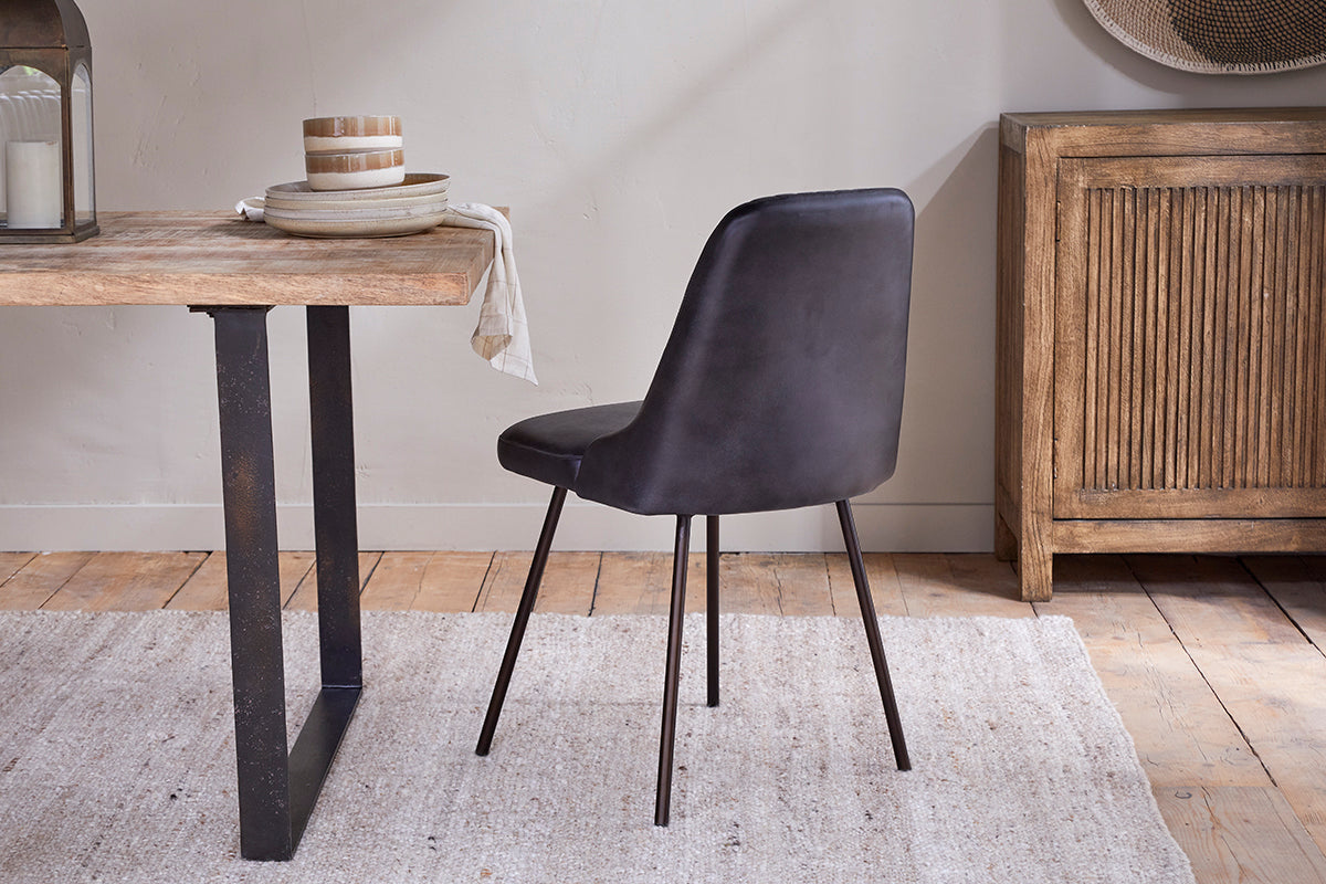 Chaise de salle à manger en cuir Harsha - Noir vieilli