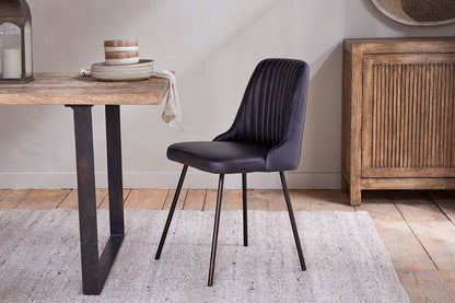 Chaise de salle à manger en cuir Harsha - Noir vieilli