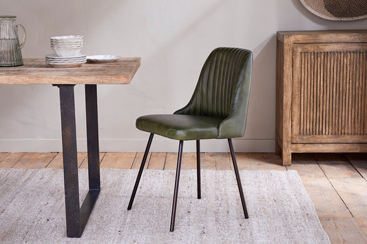 Chaise de salle à manger en cuir Harsha - Vert riche