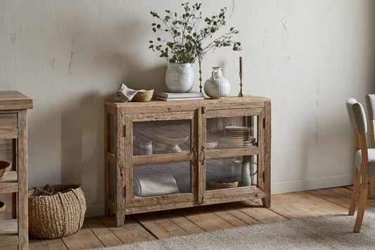 Buffet Ibo en bois recyclé et verre - Naturel