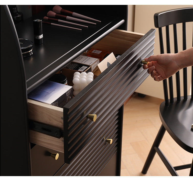 ISABELLE TOKYO Coiffeuse nordique avec miroir et style scandinave japonais (couleur noyer, noir, gris, blanc)