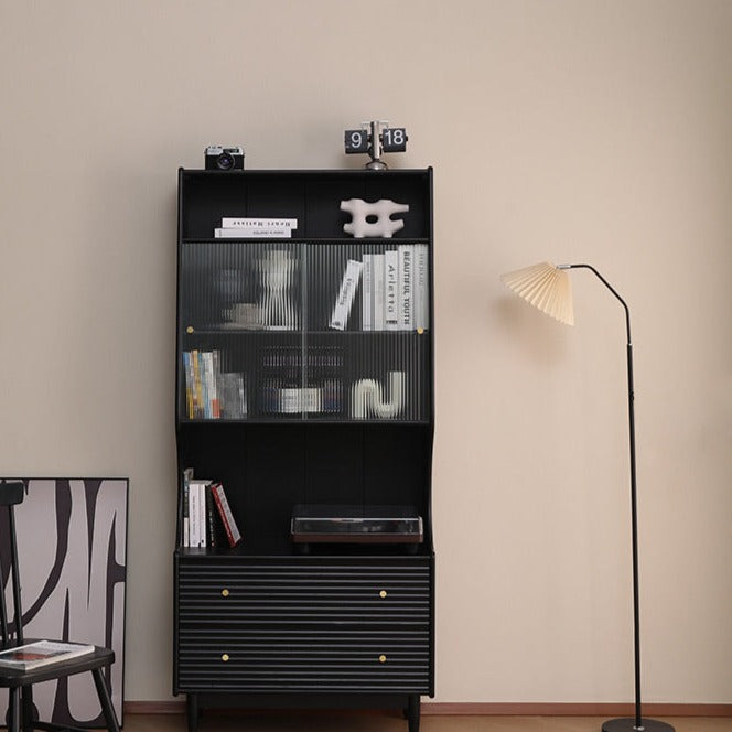 Buffet japonais scandinave en verre ISABEL TOKYO (noyer, noir, gris, blanc) 