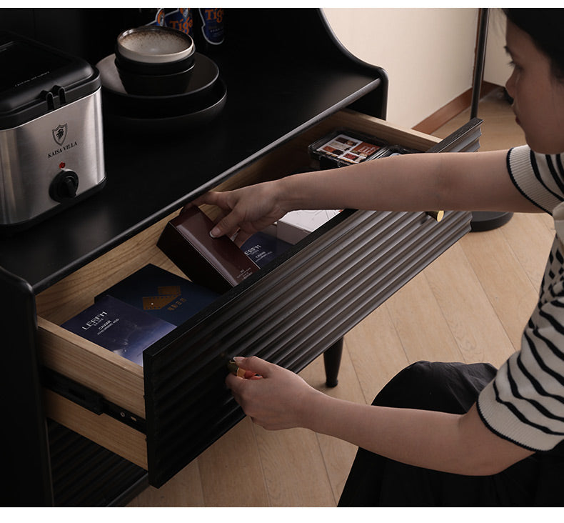 Buffet japonais scandinave en verre ISABEL TOKYO (noyer, noir, gris, blanc) 