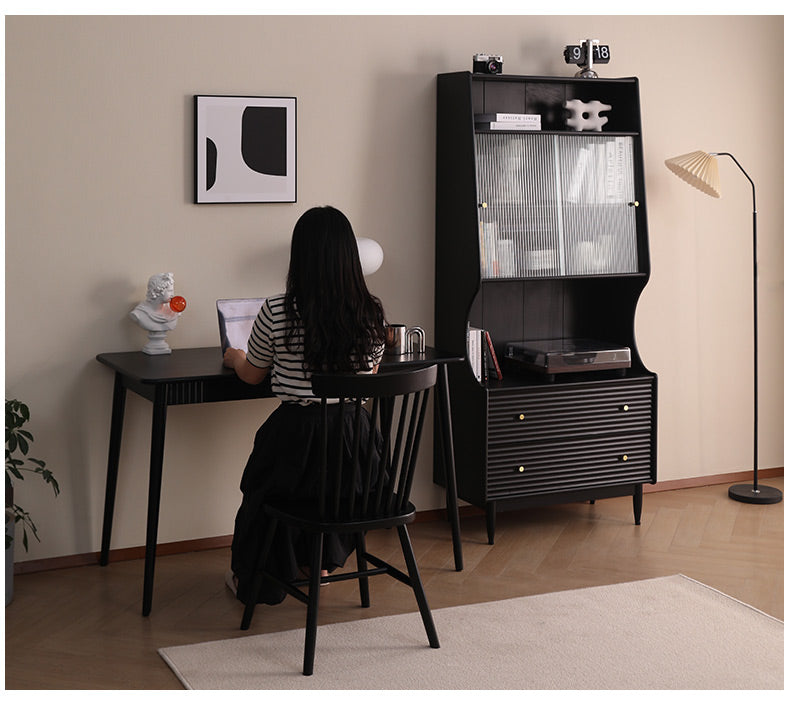 Buffet japonais scandinave en verre ISABEL TOKYO (noyer, noir, gris, blanc) 