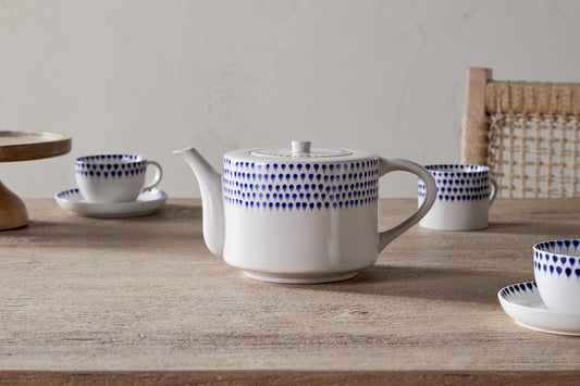 Théière Indigo Drop pour 4 personnes - Crème et indigo