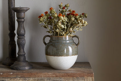 Vase à glaçure réactive Inha - Olive foncé et naturel