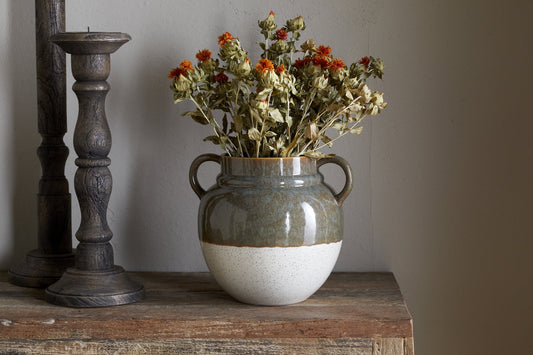Vase à glaçure réactive Inha - Olive foncé et naturel