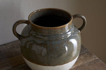 Vase à glaçure réactive Inha - Olive foncé et naturel