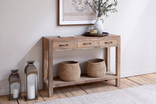 Console 3 tiroirs en bois recyclé Ibo - Naturel