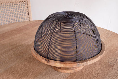 Présentoir à gâteaux en fil de fer et bois de manguier Inkollu - Laiton vieilli