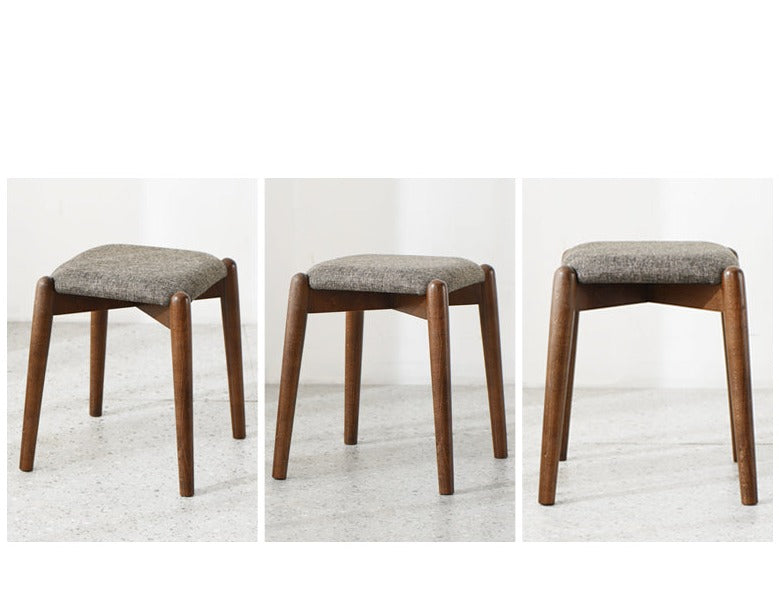 Tabouret de coiffeuse Isabella OSAKA en bois massif, style japonais scandinave, idéal pour le maquillage ou la toilette.