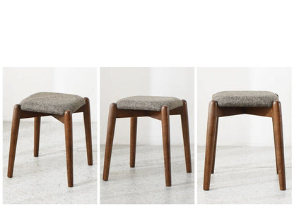 Tabouret de coiffeuse Isabella OSAKA en bois massif, style japonais scandinave, idéal pour le maquillage ou la toilette.