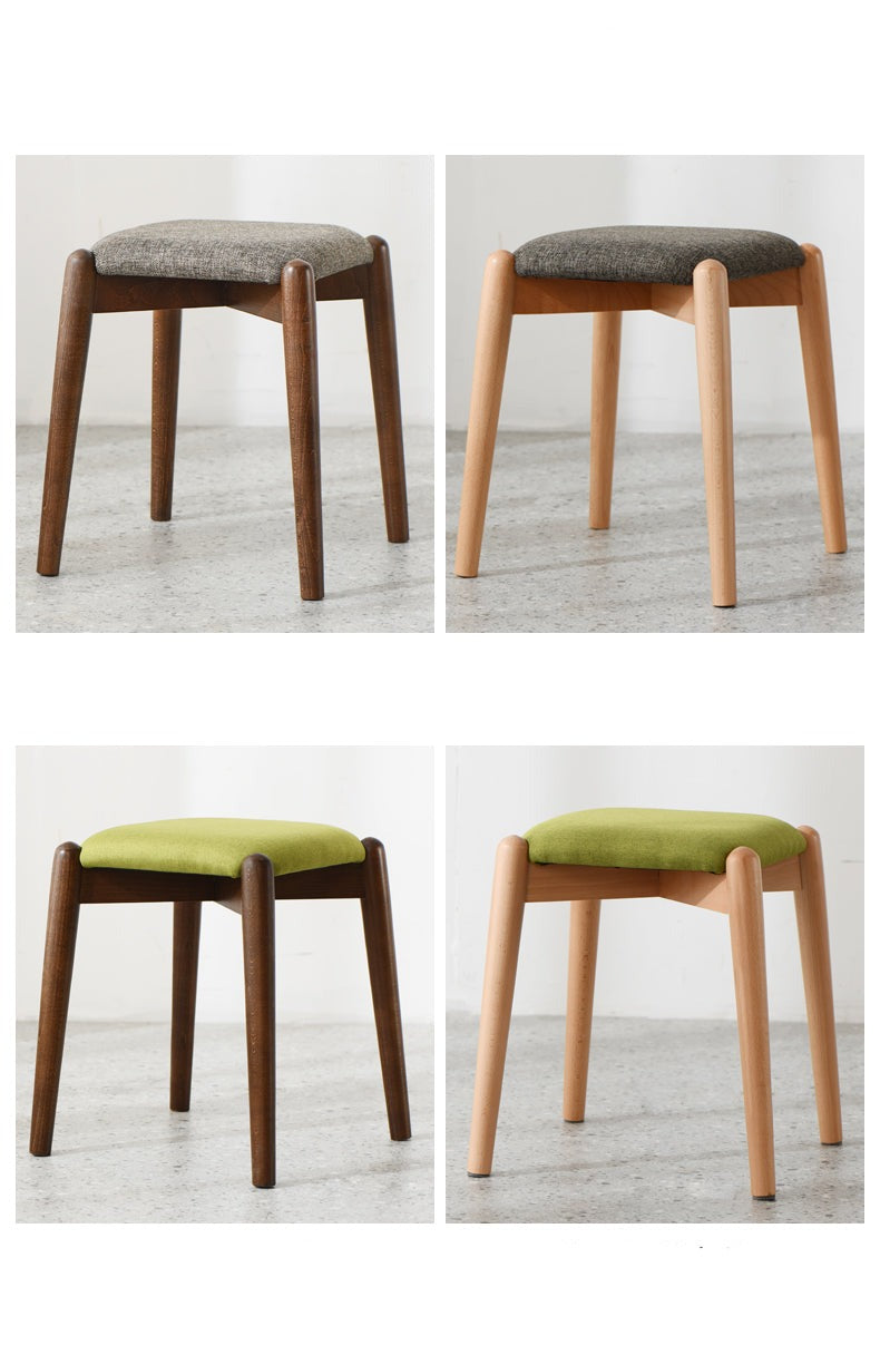 Tabouret de coiffeuse Isabella OSAKA en bois massif, style japonais scandinave, idéal pour le maquillage ou la toilette.