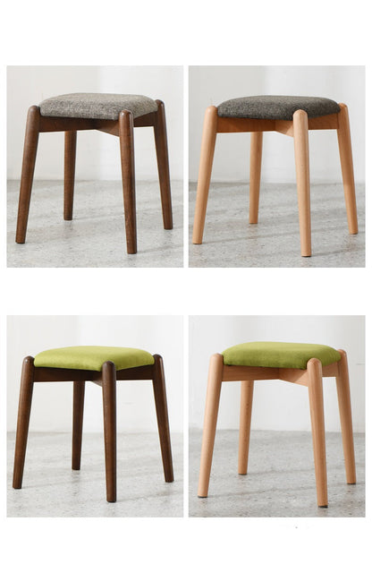 Tabouret de coiffeuse Isabella OSAKA en bois massif, style japonais scandinave, idéal pour le maquillage ou la toilette.