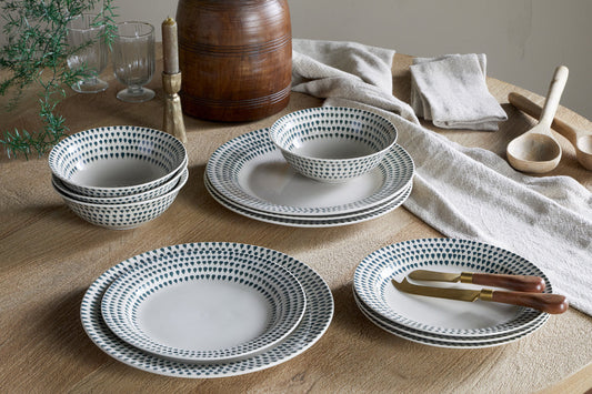 Service de table Juniper Drop – Crème et genévrier (lot de 12)