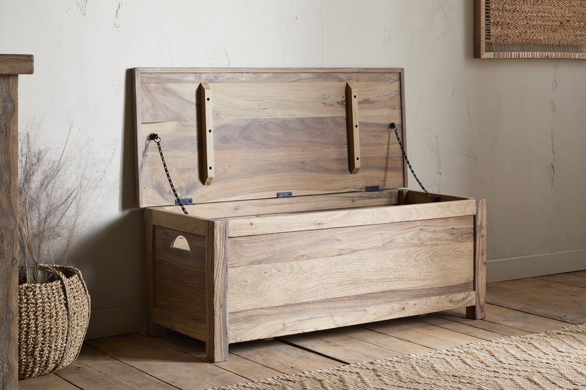 Banc de rangement Karadi en bois recyclé - Naturel