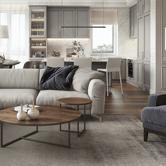 Table basse ronde nordique en bois massif KEHLANI RADISSON (4 couleurs, 2 tailles)